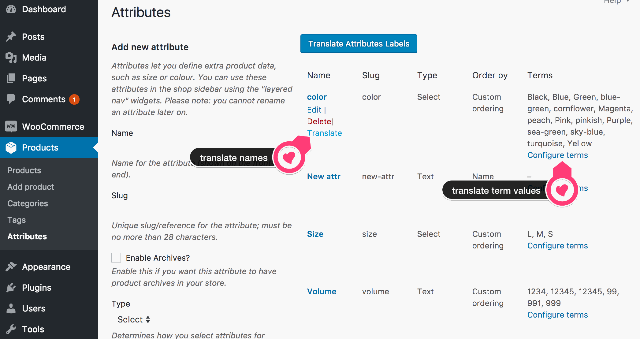Product Attributes
